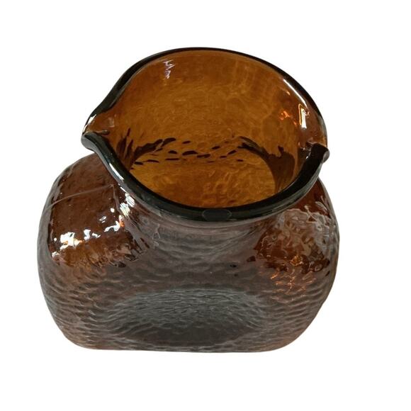 Double Spouted Water Carafe Brown with Dimpled Glass Wonderful Condition - Picture 3 of 5